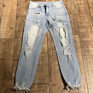 Ankle Length.. Distressed Light Blue Women's Jeans